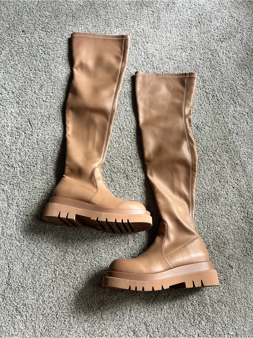 Jeffrey Campbell Size 7.5 Tanked Over the Knee Boot Tan Platform Boots Wore 1X
